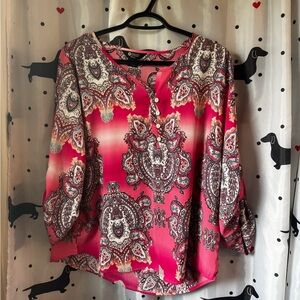 Haggar Pink Graphic Blouse with 3/4 Sleeves